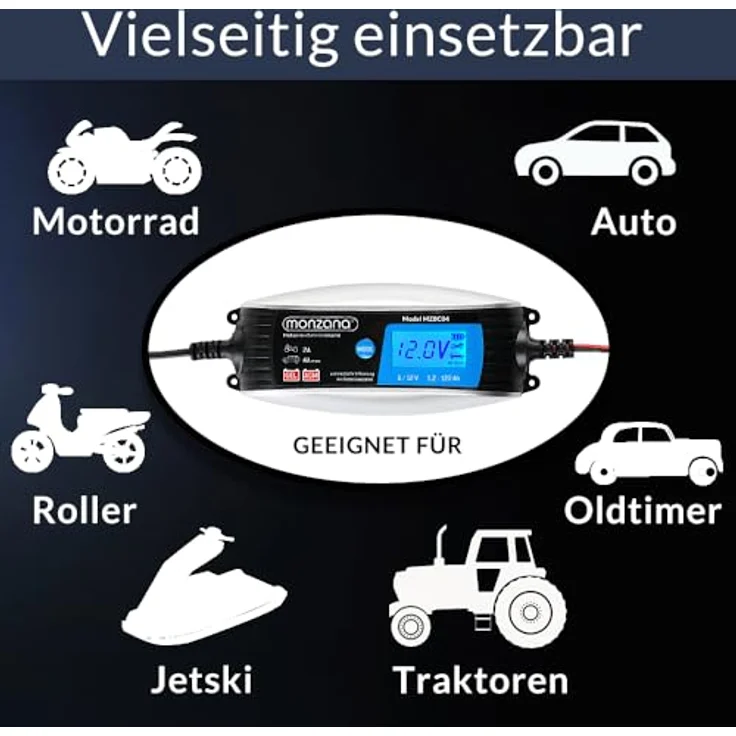 KFZ Batterieladegerät vollautomatisch 6V 12V Auto Motorrad Ladegerät LCD-Bildschirm Erhaltungsladung – Bild 3