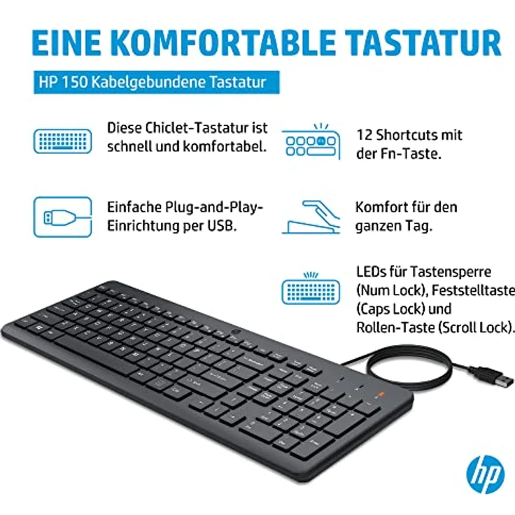 HP 150 Kabelgebundene Tastatur, schwarz – Bild 3