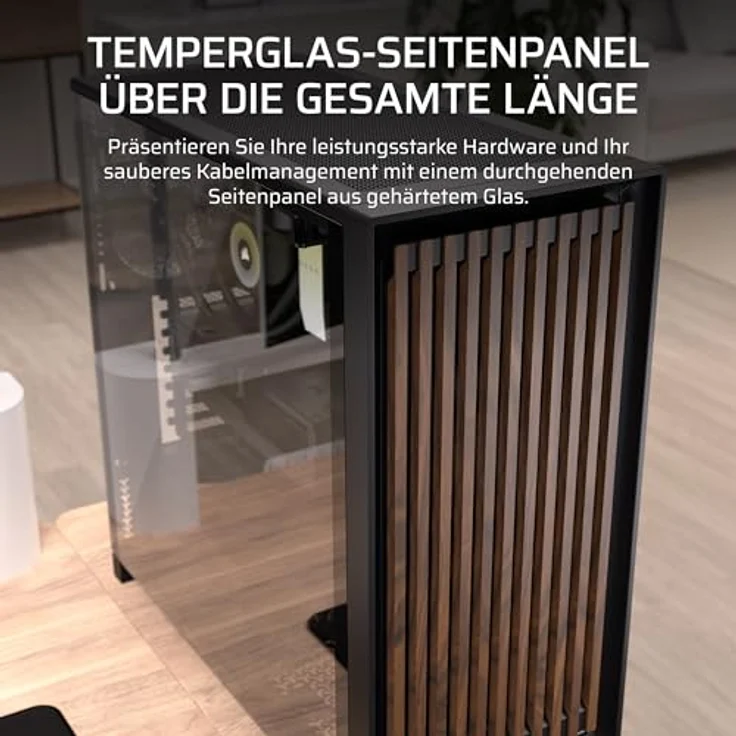 Corsair FRAME 5000D WOOD RS, Midi Tower PC, Schwarz/Braun, ATX, EATX, micro ATX, Mini-ITX, gehärtetes Glas, Gaming, mit RGB-Beleuchtung – Bild 7