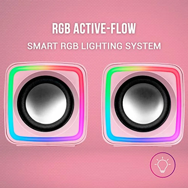 Mars Gaming MSCUBEP Rosa, Kompakte RGB Gaming-Lautsprecher, 8W DSP Soundprozessor, Lautstärkeregler – Bild 2