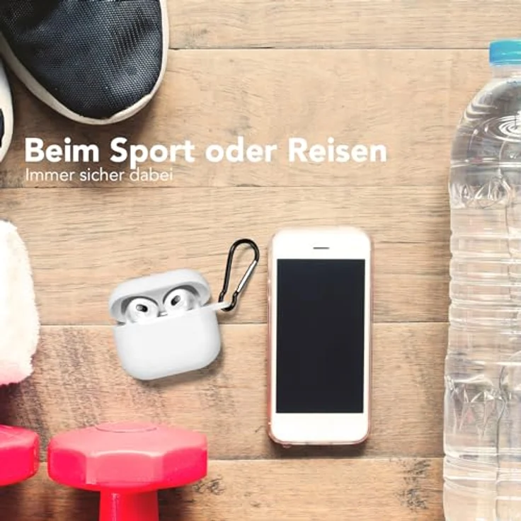 EAZY CASE Schutzhülle für AirPods 3, weiße Silikonhülle, stoßfest mit Karabiner, rutschfest und antikratz, geeignet für kabelloses Laden – Bild 5
