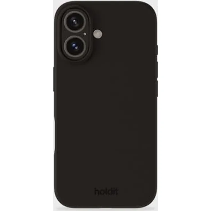 holdit Silikonhülle iPhone 16-0,8mm Ultra dünn Handyhülle - Trendy Slim Silicone case mit Voller Schutz (erhöhte Kante für Kameraschutz) - Schwarz