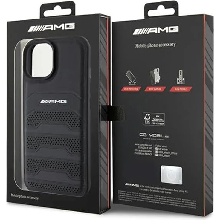 Mercedes AMG Leather Debossed Lines Case für iPhone 15 Plus, aus hochwertigem ökologischen Leder, schwarz – Bild 8