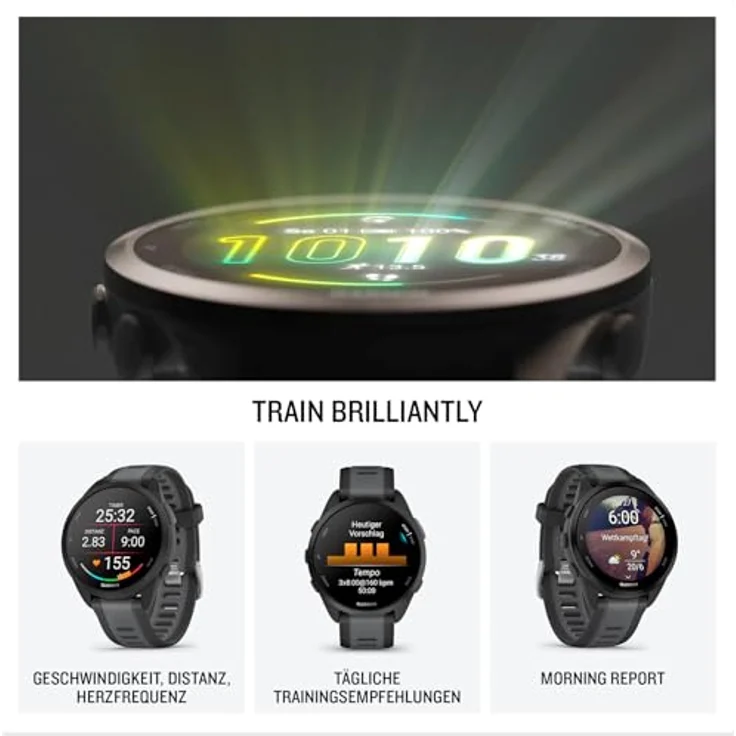 Garmin Forerunner 165 [renewed] - Lauf-Smartwatch mit 1,2" AMOLED Touchscreen, bis zu 11 Tage Akkulaufzeit, 25+ Sport-Apps, Trainingsempfehlungen, Gesundheitsdaten, smarte Funktionen, wasserdicht bis 5 ATM [Generalüberholt] – Bild 2
