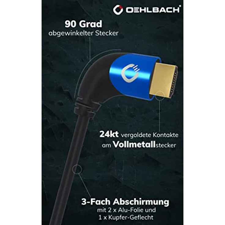 OEHLBACH Shape Magic 90 UHD - 8K Ultra High Speed 2.1 HDMI-Kabel - zertifiziert 48 Gbps (90 Grad Winkelstecker, OFC Kupfer, 4K@120Hz, 8K@60Hz, eARC, dynamisches HDR) schwarz 2m – Bild 5
