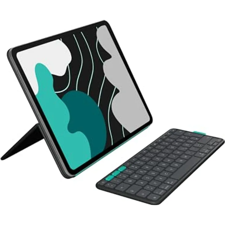Logitech Flip Folio, Tastatur-Case für iPad Pro 13 Zoll (M4) und iPad Air 13 Zoll (M2 und M3) – Schutzcase mit verstaubarer Bluetooth-Tastatur, Multi-Device, DEU QWERTZ-Layout, Grafit