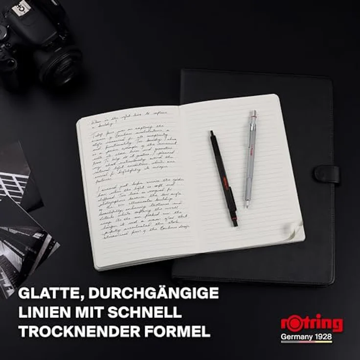 rOtring 600 Gelschreiber, 0,55 mm, nachfüllbar, schwarze Tinte, Silberfarben, Metallschaft, rutschfeste Griffzone, Sechskantschaft – Bild 2