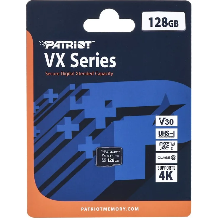 Patriot Memory VX-Serie 128 GB MicroSDXC UHS-I Klasse 10, hohe Lesegeschwindigkeit von 90 MB/s, schwarz
