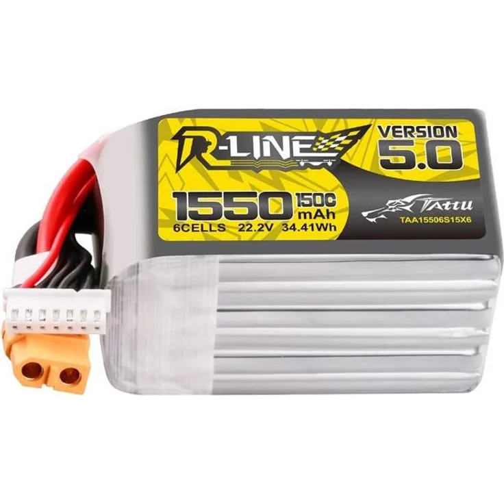 Tattu Lipo R-Line Version 5.0 1550mAh 22.2V 150C 6S Akku mit XT60 Stecker, leicht und leistungsstark für FPV-Rennen