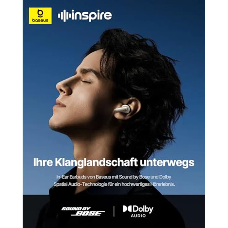 Baseus Inspire XP1 In-Ear Kopfhörer, Bluetooth 6.1, -50 dB adaptive Geräuschunterdrückung, 45 Std. Spielzeit, Sound by Bose, weiße Earbuds – Bild 2