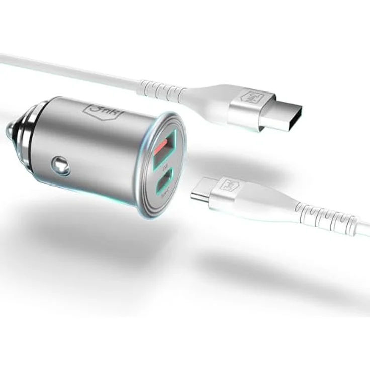 3mk Hyper Car Charger 45W, Ultrakompaktes Zigarettenanzünder-Ladegerät mit Dual USB und USB-C Port, Silber – Bild 2