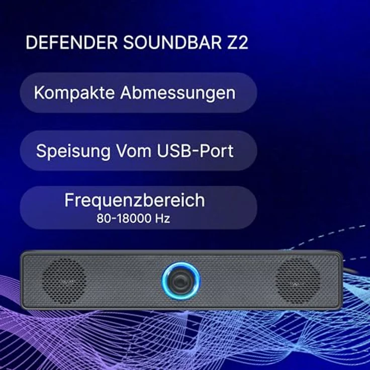 Defender Z2, 2.0 Soundbar Lautsprecher mit 6W Stereo-Sound, LED-Lautstärkeregler, 3,5mm AUX, USB-Stromversorgung – Plug & Play für PC, Laptop & Monitor – Bild 2