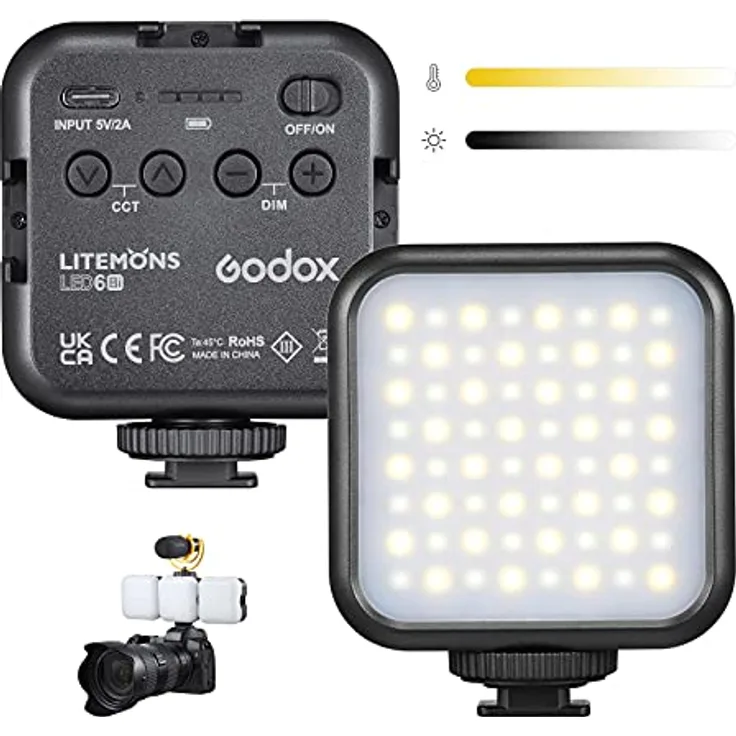 GODOX LITEMONS LED6Bi LED Videolampe, 3200K-6500K, CRI95, Wiederaufladbar, Magnetisches Design, Drei kalte Schuhe, Lithiumbatterie