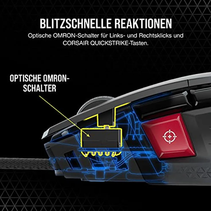 Corsair M65 RGB ULTRA, Anpassbare FPS Gaming-Maus (Optischer CORSAIR MARKSMAN-Sensor 26.000 dpi, Optische OMRON-Schalter, CORSAIR AXON Hyper-Processing-Technologie, Sensor-Fusion-Steuerung) Schwarz – Bild 5
