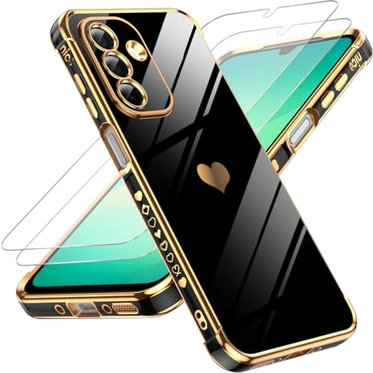 LeYi Handyhülle für Samsung Galaxy A26 5G, TPU Silikon Schutzhülle mit Schutzfolie und Herz Muster, Stoßfest und kratzfest, Schwarz – Bild 1