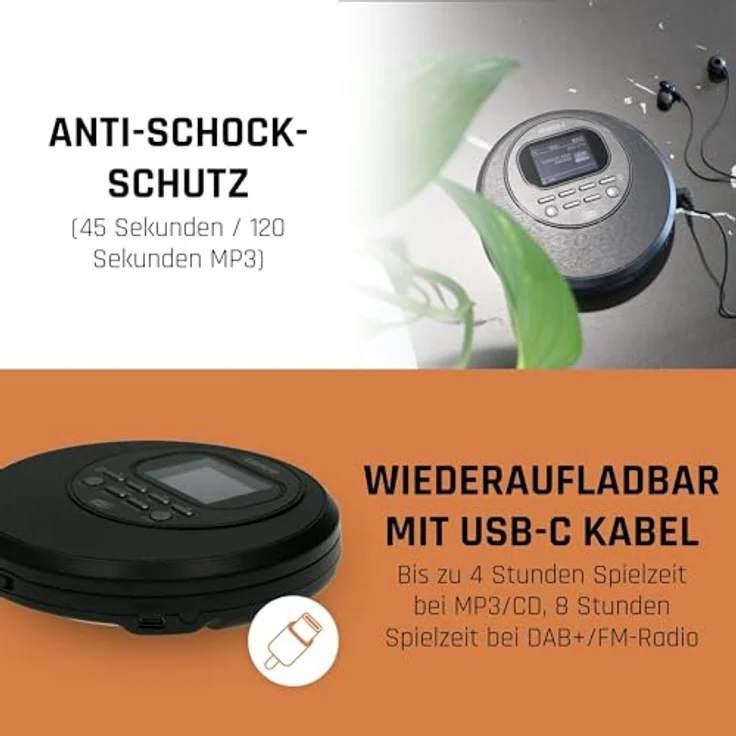 Lenco CD-500 Portabler CD-Player mit DAB+ Radio BT Akku CD-Player (Bluetooth, UKW Radio) – Bild 6