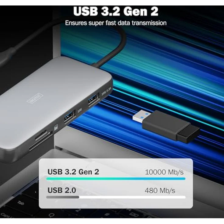 DIGITUS USB-C Docking Station - 7-Ports - HDMI UltraHD 4k/60Hz - USB-A 3.2 Gen2 - USB-C 100W PD 3.0 - RJ45 - Dual Kartenleser - Grau – Bild 4