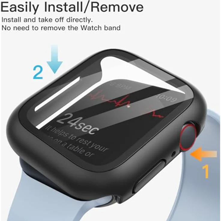 JETech Hülle mit Displayschutz für Apple Watch Series 9 8 7 45 mm, 2 Stück, Eingebautes gehärtetes Glas, Hoher Schutz, Schwarz – Bild 4