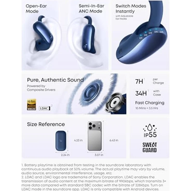 soundcore AeroFit 2 Pro, Kopfhörer in Blau mit hoher Klangqualität und komfortablem Sitz – Bild 8