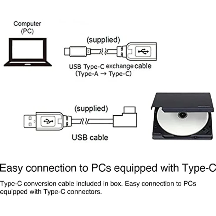 Pioneer Externes Blu-ray-Laufwerk BDR-XD08EMB-S, Mattschwarzes Gehäuse, USB 3.2 Gen1 (USB-Typ-C) / 2.0, Ultraleichtes tragbares BD/DVD/CD-Brenner mit hochwertiger Gummibeschichtung – Bild 4