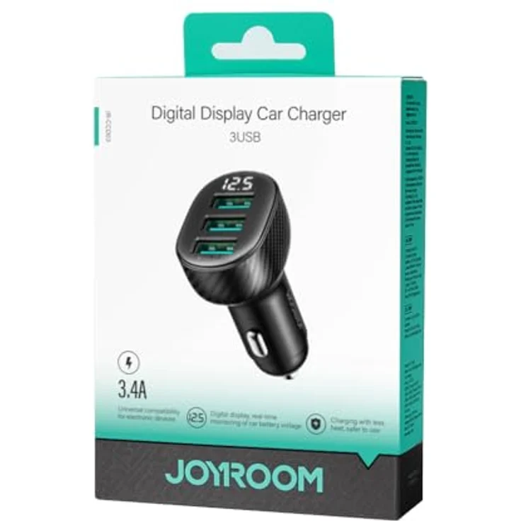 Joyroom JR-CCD03 Autoladegerät, 3,4A, 3x USB-A, mit Display, Schwarz – Bild 5