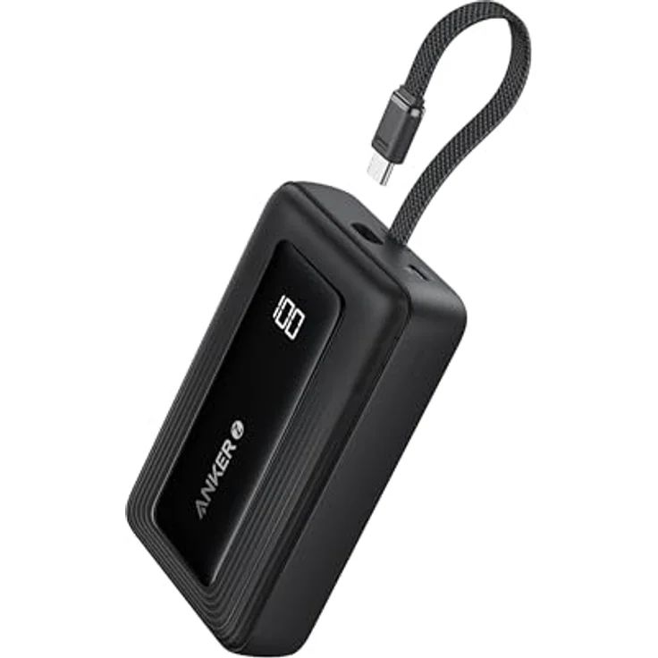 Anker Power Bank, Powerbank 20000mAh 30W mit integriertem USB-C Kabel, High-Speed portables Ladegerät für iPhone 16/15/15 Pro/15 Pro Max/15 Plus, MacBook, Galaxy - schwarz – Bild 1