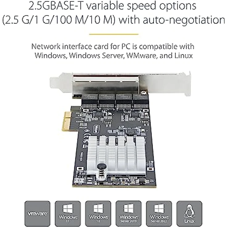 StarTech.com 4-Port 2.5 Gbit PCIe Netzwerkkarte, Intel I225-V, Dual-Port Computer LAN Karte, Multi-Gigabit NIC, PCI Express Server Netzwerkkarte, 2.5G Ethernet Adapter (PR42GI-NETWORK-CARD) – Bild 4