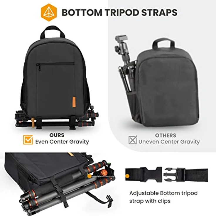 TARION TB-S Kamerarucksack, kleiner Fotorucksack mit großem Fassungsvermögen für Spiegelreflexkameras, wasserabweisend, 12 Liter, Schwarz – Bild 3