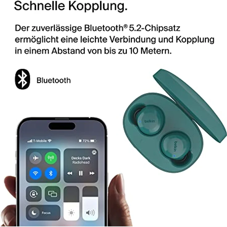 Belkin SoundForm Bolt True Wireless In-Ear-Kopfhörer, kabelloser Kopfhörer mit Mikrofon, Akkulaufzeit bis zu 28 Std., Monomodus, Schweiß- und Spritzwasserschutz der Schutzart IPX4, für iPhone, Galaxy – Bild 3