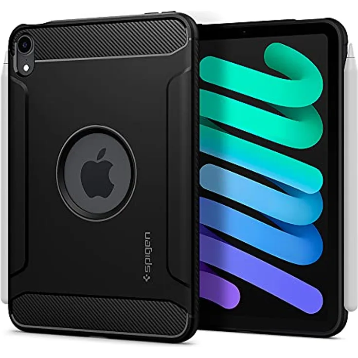 Spigen Rugged Armor Hülle für iPad Mini 6. Generation 2021 - Schwarz, Zeitlose Kohlefaserstruktur mit taschenfreundlichem Schutz - Preisvergleich