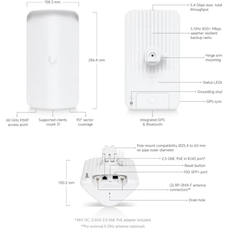 Ubiquiti UISP Wave 60 GHz Access Point Gen2, 2700 Mbit/s, wetterfest, PoE, integrierte GPS-Antenne, unterstützt bis zu 31 Clients, 5-GHz-Backup-Radio – Bild 7