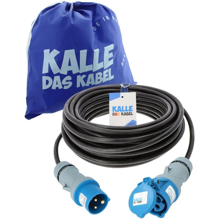 KALLE DAS KABEL Verlängerungskabel CEE 230V 16A 1,5mm² IP44, 25 Meter, für Außenbereich und Camping, H07RN-F, blau