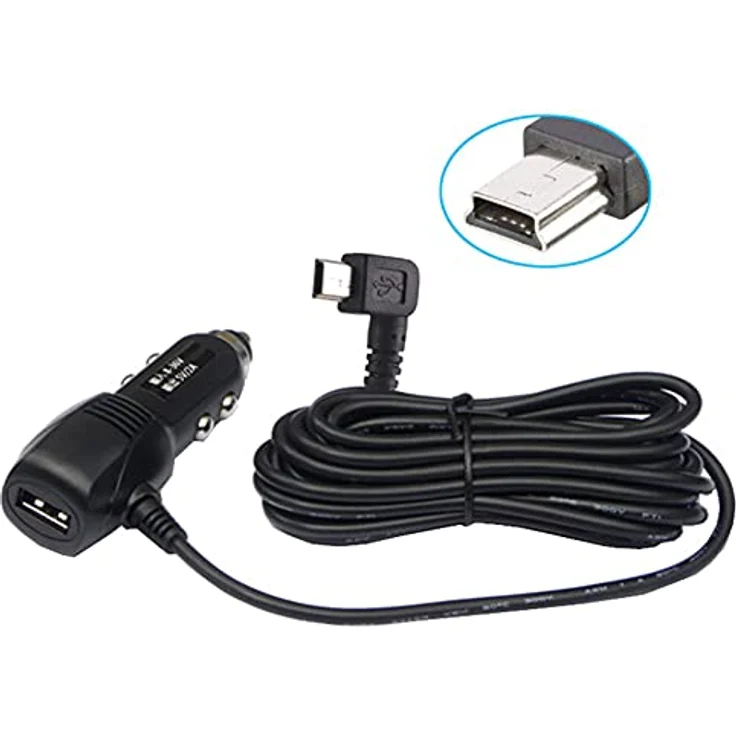 Aukson G66C Mini USB Auto Ladegerät abgewinkelt nach rechts mit 3,5m Kabel für Navigationsgeräte - KFZ Ladegerät Adapter mit USB+ Mini USB 5pin – Bild 4
