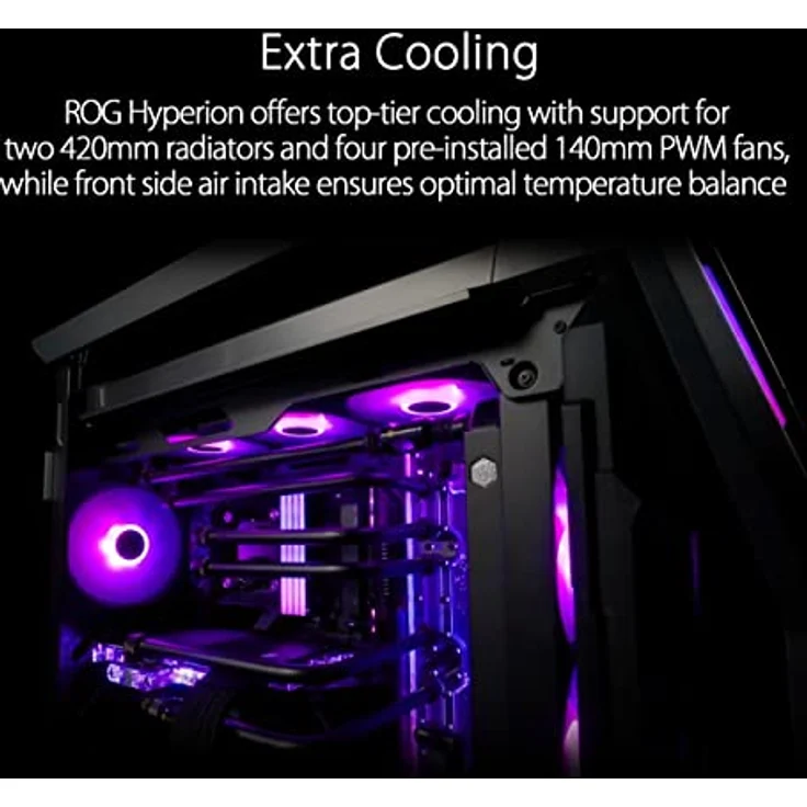 ASUS ROG Hyperion GR701 E-ATX RGB Gaming Gehäuse (420 mm Dual-Radiator-Unterstützung, 4x 140 mm-Lüfter, GPU-Halterung aus Metall, Aura Sync ARGB-Lüfter-Hub, 60W-Schnellladung, 2x USB-Typ-C) – Bild 3