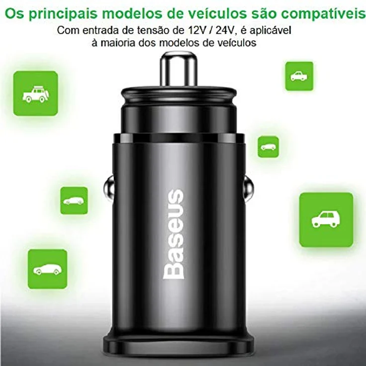 Baseus Square Metal Quick Car Charger, Schwarz, 30 W, USB Type A & USB Type A, Anzahl der USB Ports: 2, Quick Charge 3.0 – Bild 2