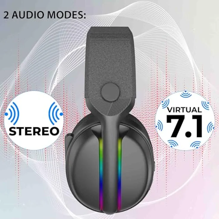 Subsonic Wireless Headset All Platforms, Gaming Headset mit 7.1 Sound, kabellos, RGB-LEDs, einziehbares Mikrofon, schwarz – Bild 5