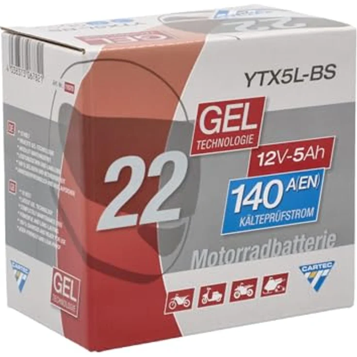 CARTEC YTX5L-BS Motorradbatterie, 5Ah, 140A, Gel-Technologie, wartungsfrei, zyklenfest, schwarz – Bild 9