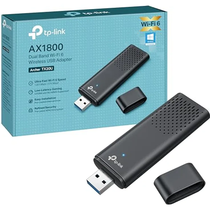 TP-Link Archer TX20U WLAN Stick Für PC, Wi-Fi 6 AX1800 Dual Band, Windows 11/10 Kompatibel, USB 3.0, MU-MIMO, OFDMA, WPA3-Verschlüsselung