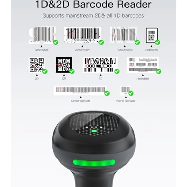 Inateck 2D Barcode Scanner, kabellos mit 2 x 2000mAh Akkus, Ladestation, Bluetooth, kompatibel mit Android/iOS, für Lagerhaltung und Logistik – Bild 3