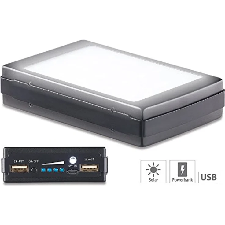 revolt USB Solar Powerbank: 2in1-Solar-Powerbank mit Campingleuchte, 11.000 mAh, 20 LEDs, 240 lm (Solarlampe-Powerbank, Solar-Powerbank & Lampe, Batterie Leuchten) – Bild 2