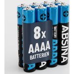 ABSINA 8X Batterien AAAA für Surface Pen, Tablet Stift und vieles mehr - AAAA Batterie 1,5V Alkaline - Mini Batterien AAAA LR61 E96 - AAAA Batterien, Batterie AAAA 1,5V, AAAA Batteries, 4A Batterien - 8er Pack