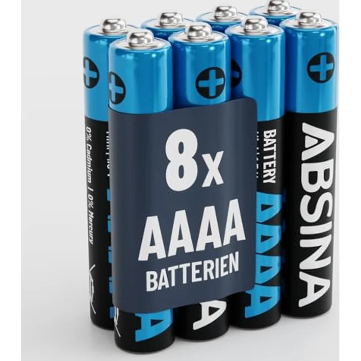 ABSINA 8X Batterien AAAA für Surface Pen, Tablet Stift und vieles mehr - AAAA Batterie 1,5V Alkaline - Mini Batterien AAAA LR61 E96 - AAAA Batterien, Batterie AAAA 1,5V, AAAA Batteries, 4A Batterien - 8er Pack – Bild 1