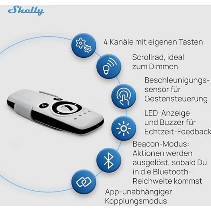 Shelly BLU Remote Control ZB, Zigbee Fernbedienung mit Gestensteuerung, Weiß, lange Batterielaufzeit – Bild 4