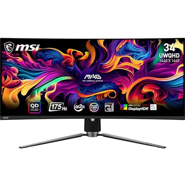 MSI MAG 341CQPA QD-OLED, 34-Zoll UWQHD Curved Gaming Monitor, 175 Hz, 0,03 ms, 99% DCI-P3, DisplayHDR True Black 400, HDMI 2.1, USB Typ C – Bild 1