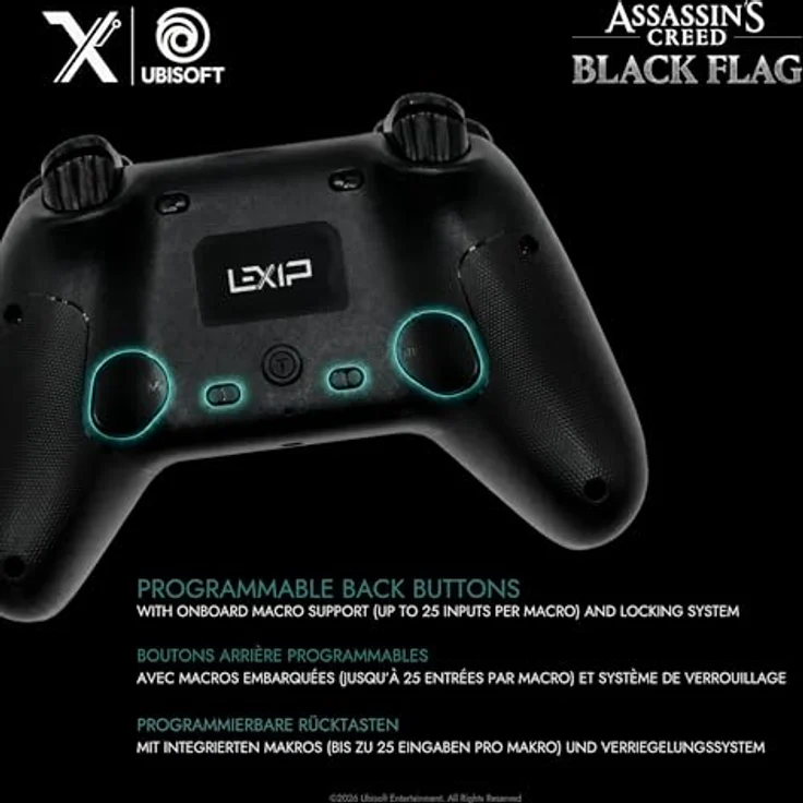 Lexip Pixminds BLACK FLAG RESYNCED - TATOO Wireless Controller für Switch/Switch 2, RGB Licht, programmierbare Tasten und Makrofunktionen – Bild 5