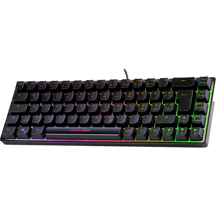 Deltaco DK240 mini 60% Gaming Tastatur, semi-transparent, Hintergrundbeleuchtung, USB, QWERTZ, Deutsch, Schwarz