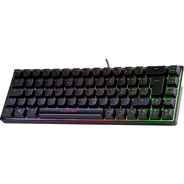 Deltaco DK240 mini 60% Gaming Tastatur, semi-transparent, Hintergrundbeleuchtung, USB, QWERTZ, Deutsch, Schwarz