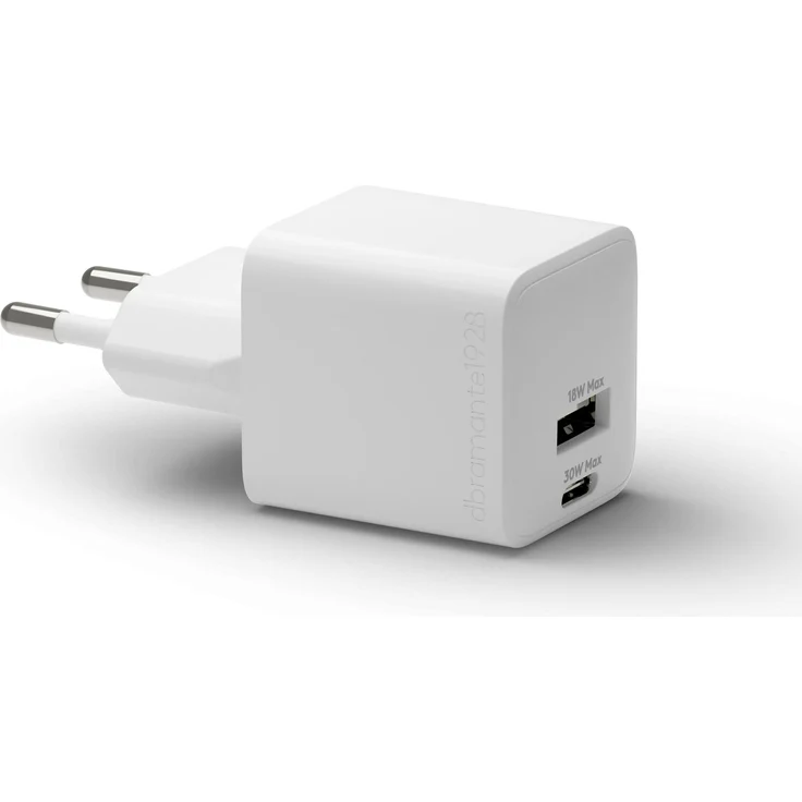 dbramante1928 WALL CHARGER - USB-C+USB-A, 30 W schnelles USB Ladegerät, Weiss, kompakt und GRS-zertifiziert aus 100% recyceltem Kunststoff