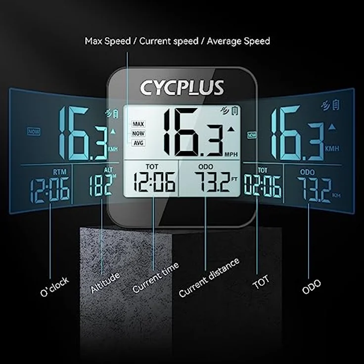 CYCPLUS G1 GPS Fahrradcomputer Drahtloser Fahrradtacho IPX6 Wasserdichter Kilometerzähler - Schwarz – Bild 2
