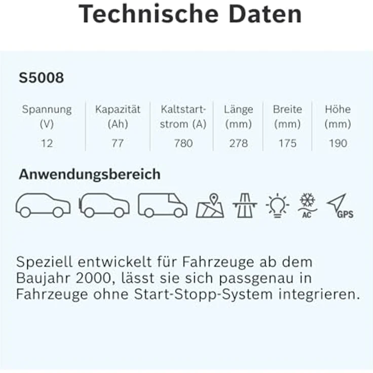 Bosch S5 008, Autobatterie 12V 77Ah 780A, wartungsfrei mit PowerFrame®-Technologie – Bild 6